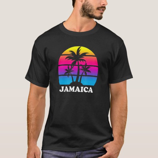 Jamaica Retro Palm Tree Sunset Caribbean Vacking T-shirt (Voorkant)