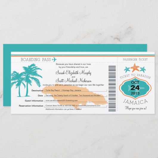 Jamaica Save the Date Boarding Pass (Voorkant / Achterkant)