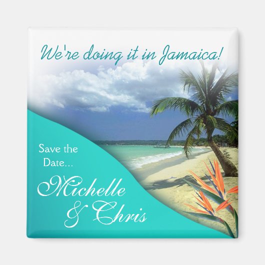 Jamaica Save the Date Emerald Waters Magnet Favor (Voorkant)