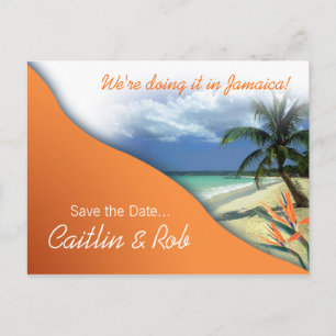 Jamaica Save The Date (Papaya sinaasappel) Aankondigingskaart
