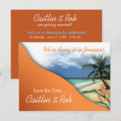 Jamaica Save The Date (Papaya sinaasappel) Aankondigingskaart (Voorkant / Achterkant)