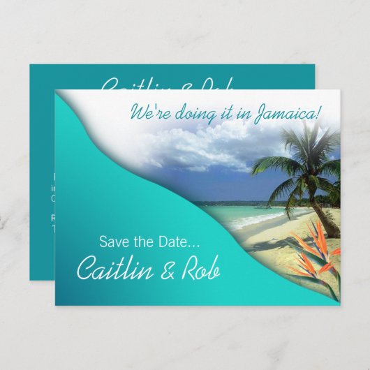 Jamaica Save The Date (smaragdgroene wateren) Aankondigingskaart (Voorkant / Achterkant)