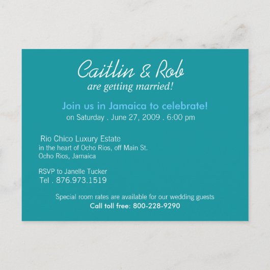 Jamaica Save The Date (smaragdgroene wateren) Aankondigingskaart (Achterkant)
