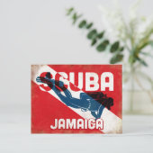 Jamaica Scuba Diver - Blue Retro Briefkaart (Staand voorkant)