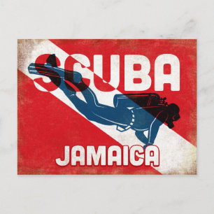 Jamaica Scuba Diver - Blue Retro Briefkaart