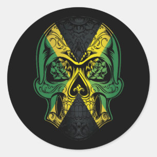 Jamaica Skull en Rozen vlag Ronde Sticker