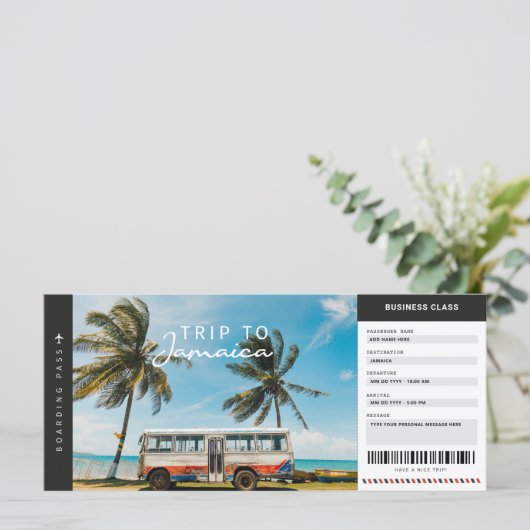 Jamaica Trip Boarding Pass Travel Vacking Ticket (Staand voorkant)