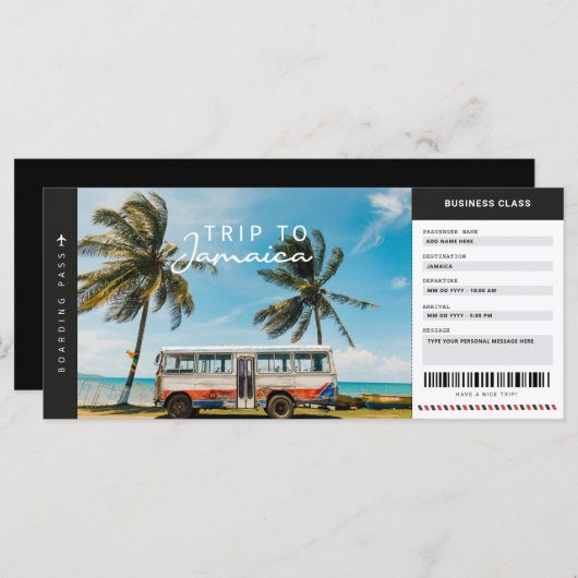 Jamaica Trip Boarding Pass Travel Vacking Ticket (Voorkant / Achterkant)