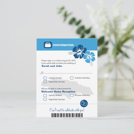 Jamaica Trouw RSVP Bevestiging Instapkaart (Staand voorkant)