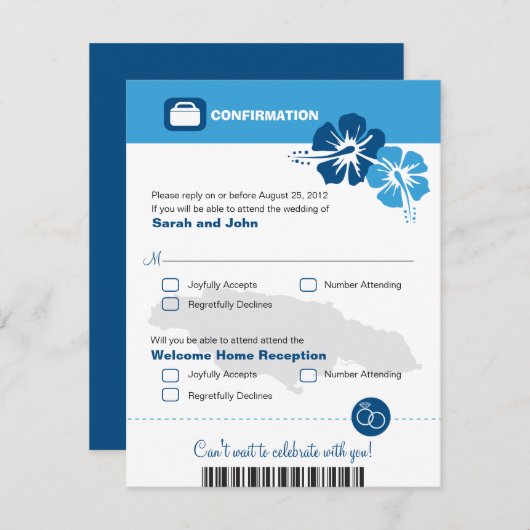 Jamaica Trouw RSVP Bevestiging Instapkaart (Voorkant / Achterkant)
