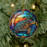 Jamaica vakantie souvenir keramisch ornament<br><div class="desc">Schattigee faux gebrandschilderde zee tropische schildpad scene,  persoonlijke reis souvenir. Geweldig voor Kerstmis en familie vakantie keepsake,  of huwelijksreis keepsake. Aanpassing: Inscriptie wijzigen om het uniek te maken.</div>