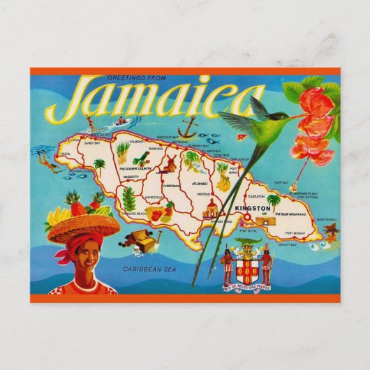 Jamaica Vintage Kaart Ansichtkaart (Voorkant)