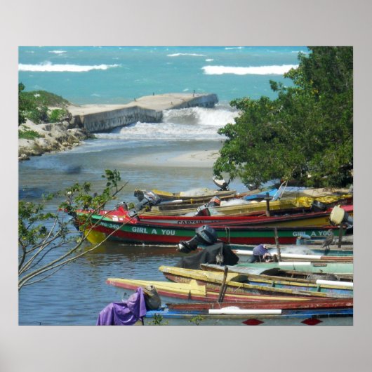 Jamaica Vist Boats Negril River Foto Poster (Voorkant)
