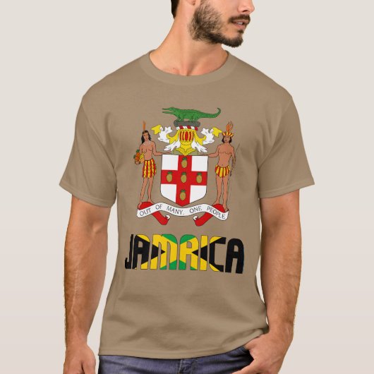 Jamaica vlag en wapenschild t-shirt (Voorkant)