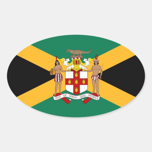 Jamaica Vlag/Wapenmunt Ovale Sticker (Voorkant)