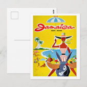 Jamaica, vrouw met paraplu, vintage-reis briefkaart (Voorkant / Achterkant)