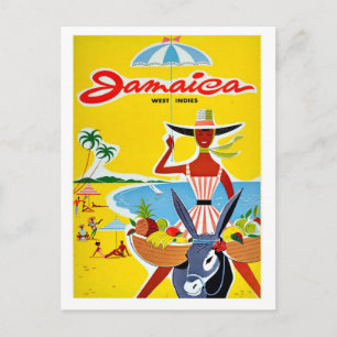 Jamaica, vrouw met paraplu, vintage-reis briefkaart