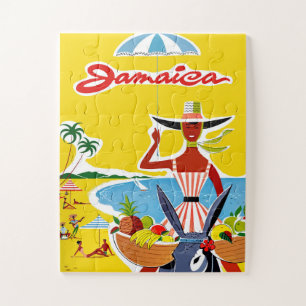 Jamaica, vrouw op een ezel bij de kust, grappig legpuzzel