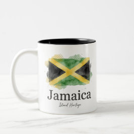 Jamaica Watercolor Vlag | Caraïbisch Erfgoed Tweekleurige Koffiemok
