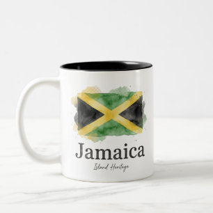 Jamaica Watercolor Vlag Caraïbisch Erfgoed Tweekleurige Koffiemok