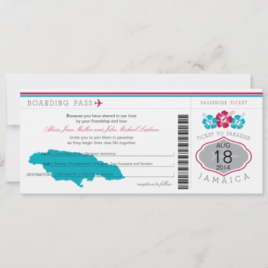 Jamaica Wedding Boarding Pass Kaart (Voorkant)