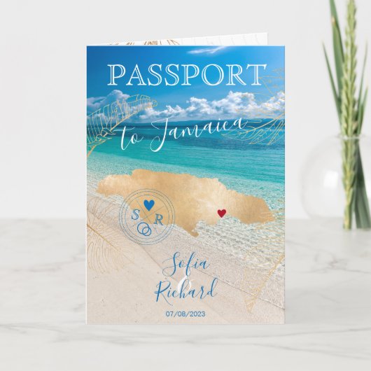 Jamaica Wedding Destination Passport Map Invitati (Voorkant)