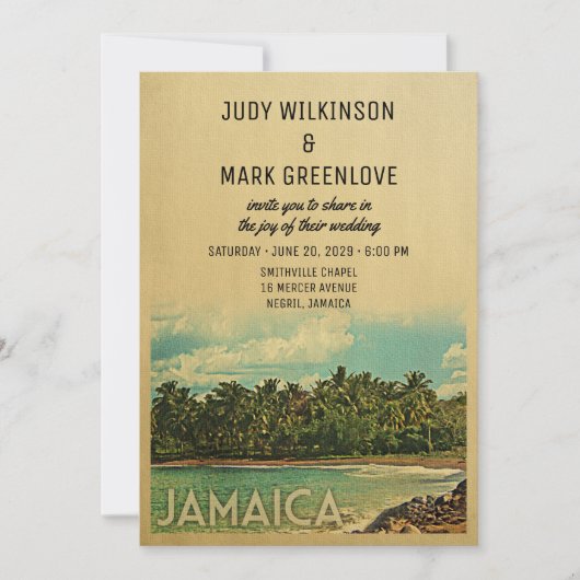 Jamaica Wedding Invitation Middeleeuwen Kaart (Voorkant)