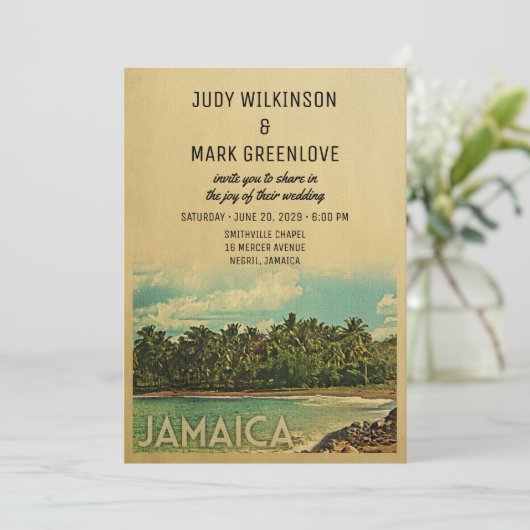 Jamaica Wedding Invitation Middeleeuwen Kaart (Staand voorkant)