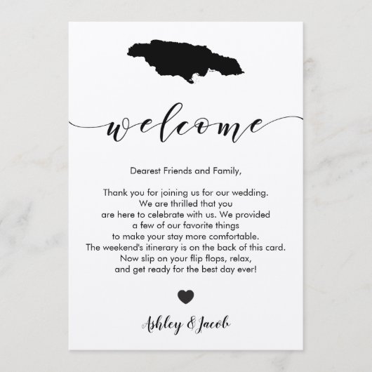 Jamaica Wedding Welcome Letter & Itinerary Programmakaart (Voorkant)