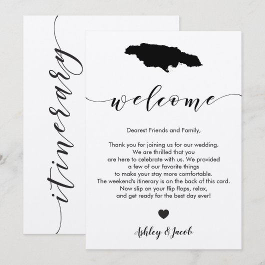 Jamaica Wedding Welcome Letter & Itinerary Programmakaart (Voorkant / Achterkant)