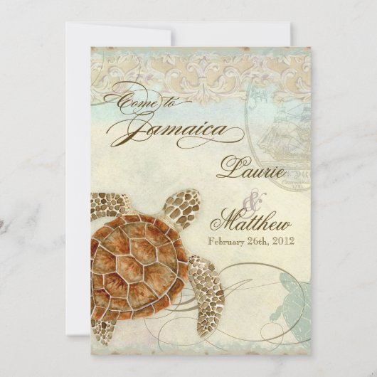 Jamaica Zee Turtle Modern Coastal Ocean Beach Kaart (Achterkant)