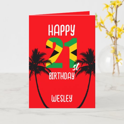 Jamaicaan blij met 21ste verjaardag kaart (Gele Bloem)