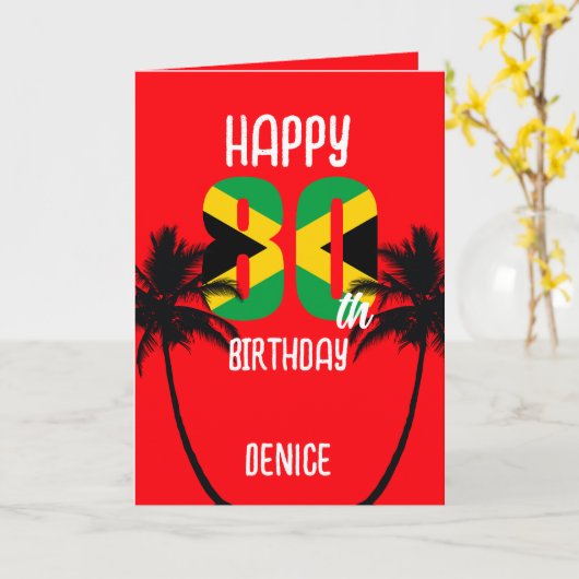 Jamaicaan blij met 80ste verjaardag kaart (Gele Bloem)