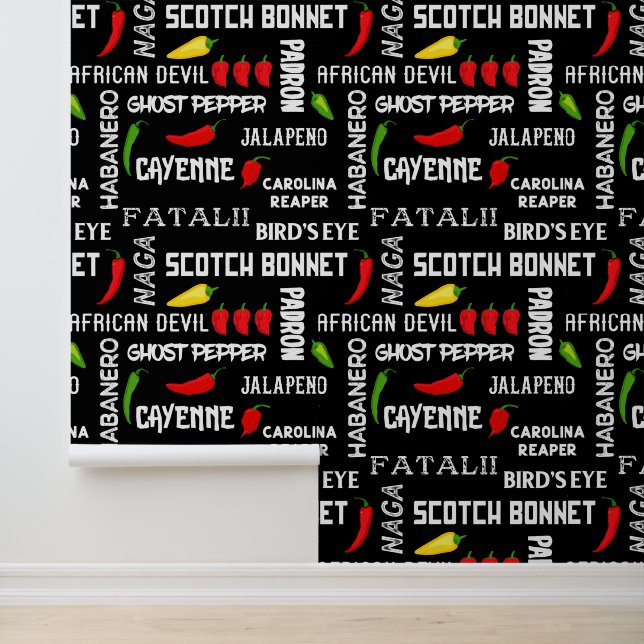 Jamaicaans restaurant Spicy Chili Pepper Pattern Behang (Applicatie)