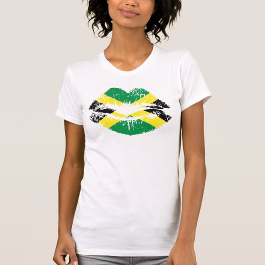 Jamaicaans T-shirt voor dames. Witte korte hoes. (Voorkant)