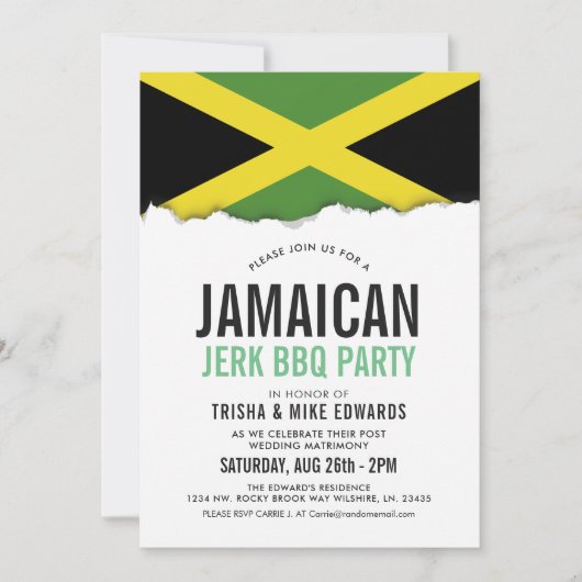 Jamaicaans thema eten | Uitnodiging Party Vlag Wit (Voorkant)