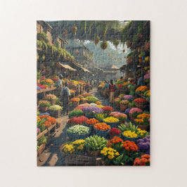 Jamaicaanse bloemenmarkt buiten kleurrijk opbeuren legpuzzel