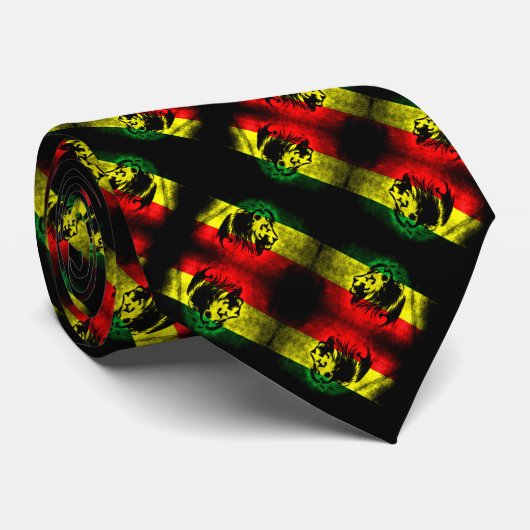 Jamaicaanse Gentleman's Satin Lion Streep Stropdas (Opgerold)