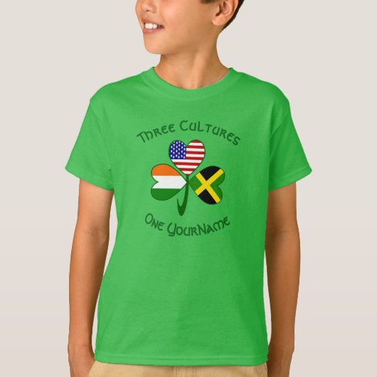 Jamaicaanse Iers-Amerikaanse Shamrock Vlag Geperso T-shirt (Voorkant)