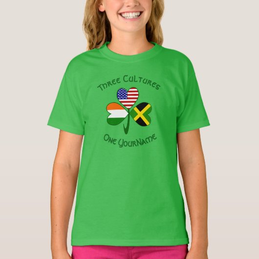 Jamaicaanse Ierse USA Vlaggen Shamrock gepersonali T-shirt (Voorkant)