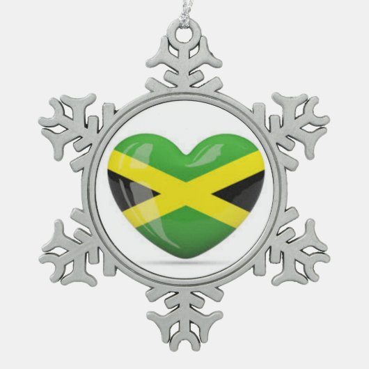 Jamaicaanse kerstversiering: Jamaican Flag Heart Tin Sneeuwvlok Ornament (Voorkant)