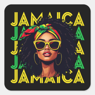 Jamaicaanse Meisje Jamaica Vlag Trotse Jamaicaanse Vierkante Sticker
