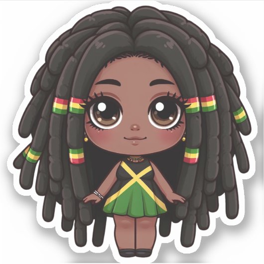 Jamaicaanse Meisje met Dreadlocks Sticker (Voorkant)