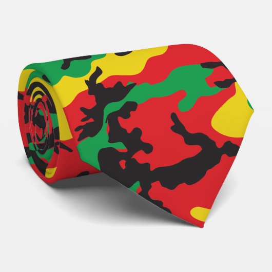 Jamaicaanse Rasta Camouflage Print Patroon Stropdas (Opgerold)