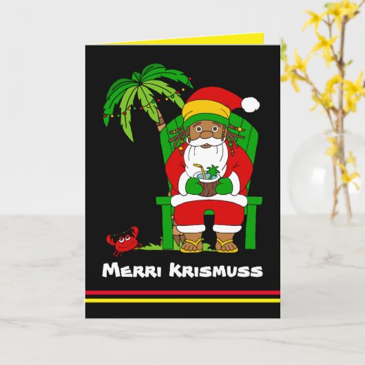 Jamaicaanse Rasta Santa Vrolijk Kerstfeest Kaart (Gele Bloem)