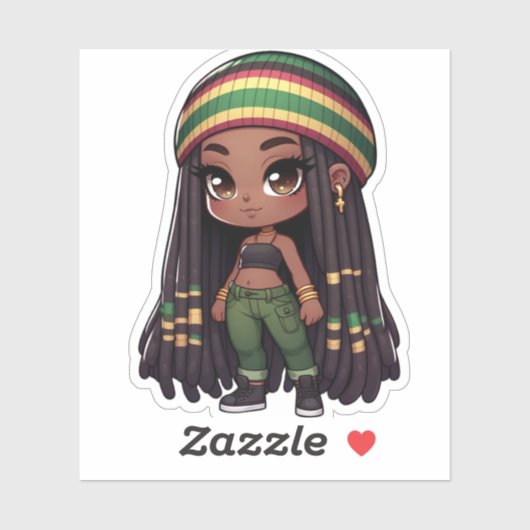 Jamaicaanse rasta schattig chibi meisje sticker (Vel)