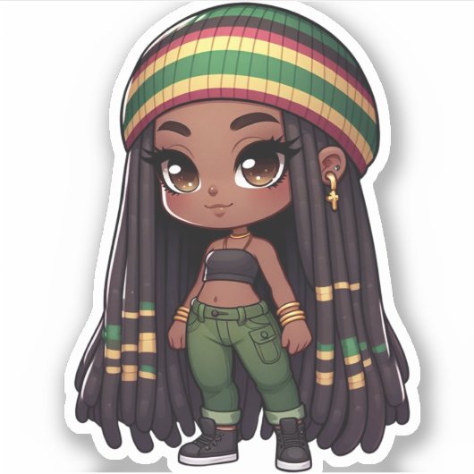 Jamaicaanse rasta schattig chibi meisje sticker (Voorkant)