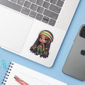 Jamaicaanse rasta schattig chibi meisje sticker (Laptop met iPhone)