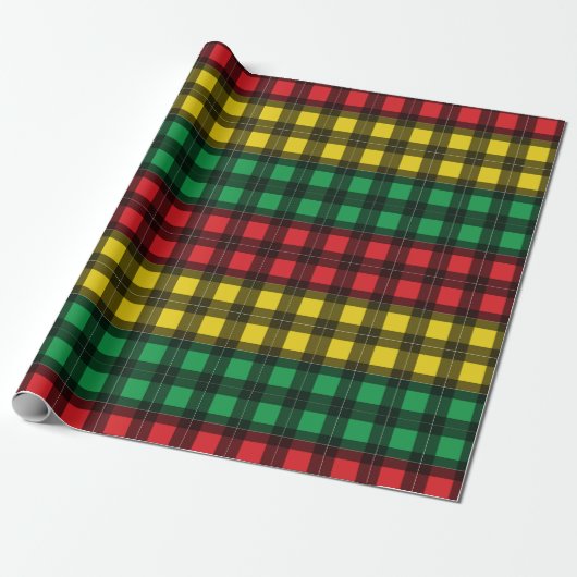 Jamaicaanse Rasta Vlag Kleuren Schotse Ruit Patroo Cadeaupapier (Uitgerold)