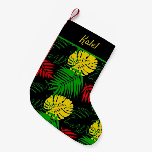 Jamaicaanse Rasta vlag kleuren tropische palmen Kleine Kerstsok (Voorkant (Hangend))